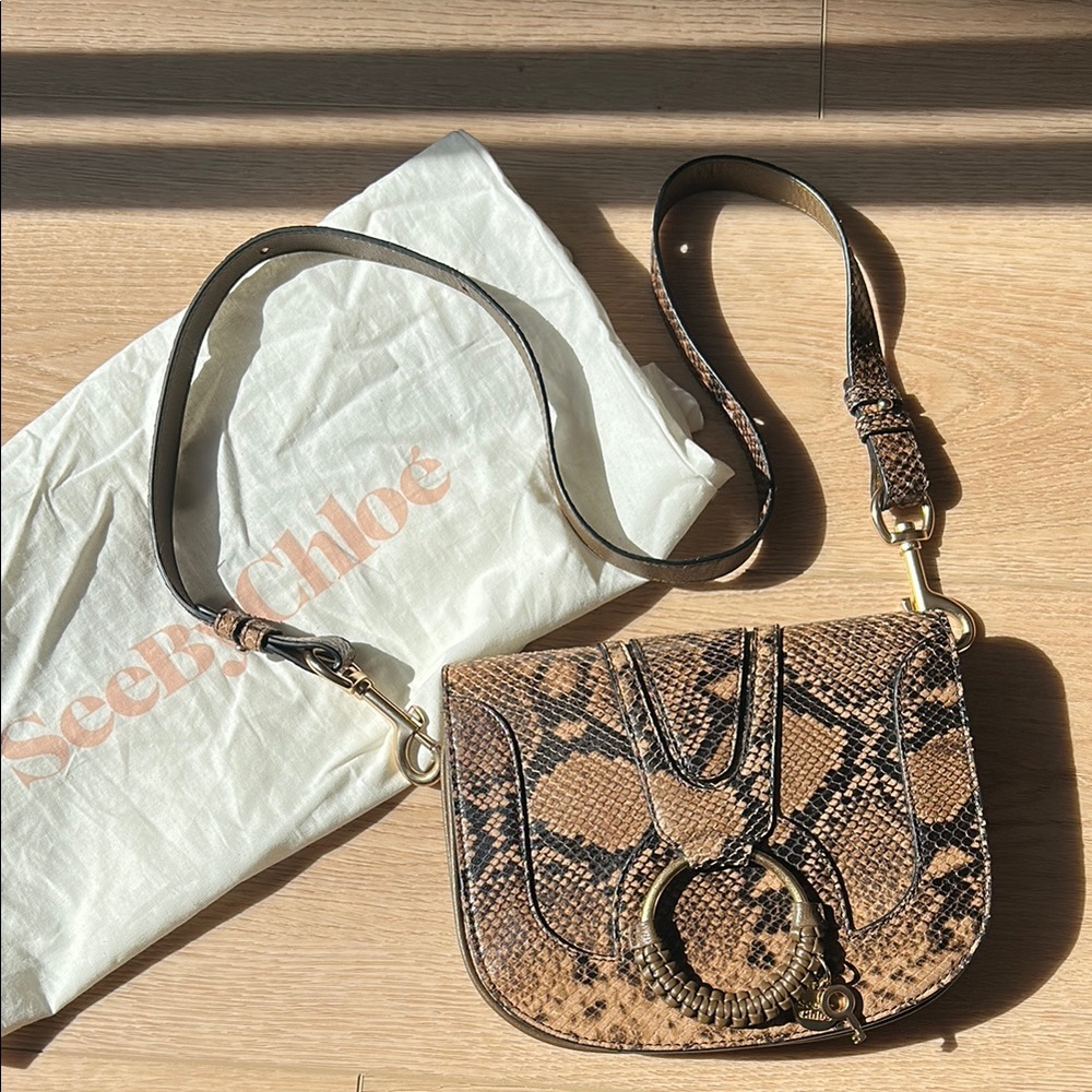 SEE BY CHLOE Black and Tan Snake Print Bag- crossbody, shoulder or clutch!